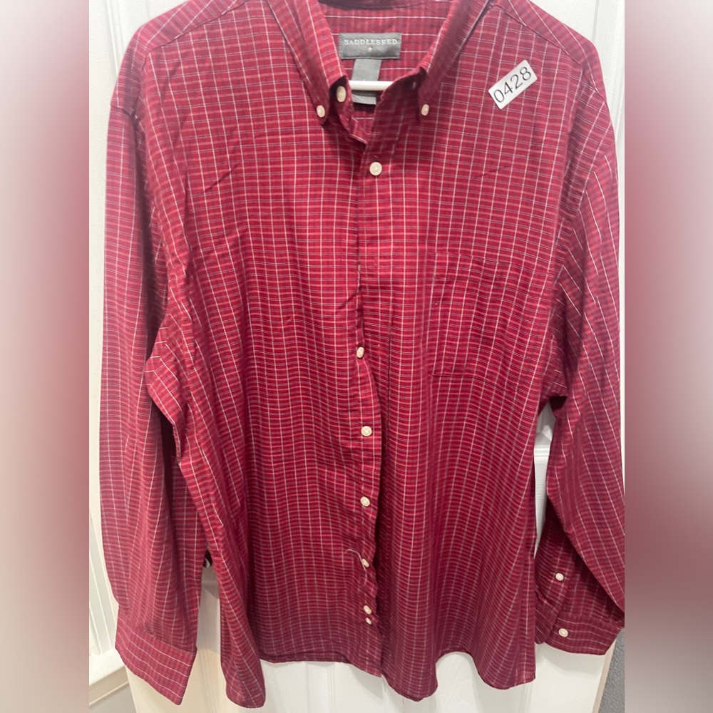 COPY - Saddlebred long sleeve button-down men’s shirt, large size red plaid